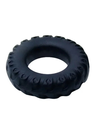 Schwarzer gummiring mit reifenähnlichem profil 2 cm von baile titan cockring schwarz grün