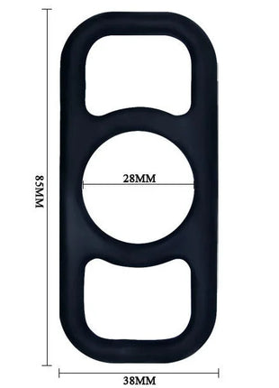 Schwarzer silikon cockring von baile mit zentraler runder öffnung und zwei rechteckigen aussparungen 38x58mm