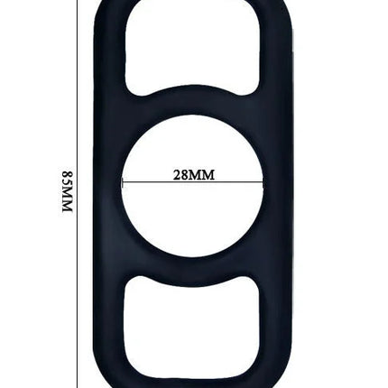 Schwarzer silikon cockring von baile mit zentraler runder öffnung und zwei rechteckigen aussparungen 38x58mm