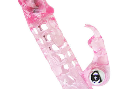 Pink translucent silikon vibrierender fingerüberzug mit strukturierter oberfläche und gebogenem clip baile ultimate love extender cover 10 v