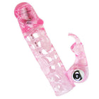 Pink translucent silikon vibrierender fingerüberzug mit strukturierter oberfläche und gebogenem clip baile ultimate love extender cover 10 v