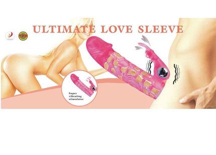 Pink transluzente silikon ultimative love sleeve mit goldfarbenem muster und schwarzem knopf für vibration