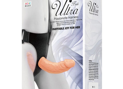 Baile ultra leidenschaftlicher doppelte dildos mit geschirr in pfirsichfarbenem silikon und schwarzen verstellbaren riemen