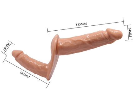 Beige silikon phallus mit realistischem struktur und maßangaben im produkt baile ultra leidenschaftlicher doppelter dildos mit geschirr