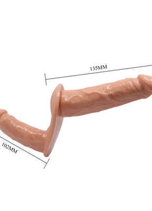Beige silikon phallus mit realistischem struktur und maßangaben im produkt baile ultra leidenschaftlicher doppelter dildos mit geschirr