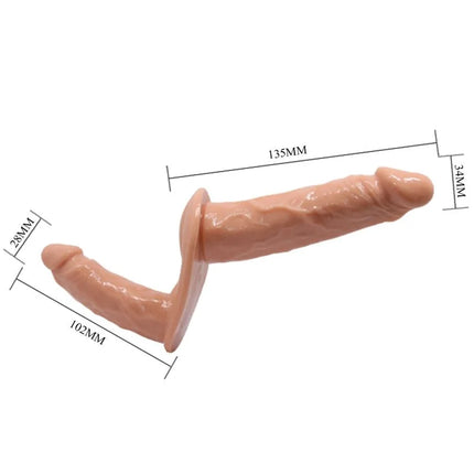 Beige silikon phallus mit realistischem struktur und maßangaben im produkt baile ultra leidenschaftlicher doppelter dildos mit geschirr