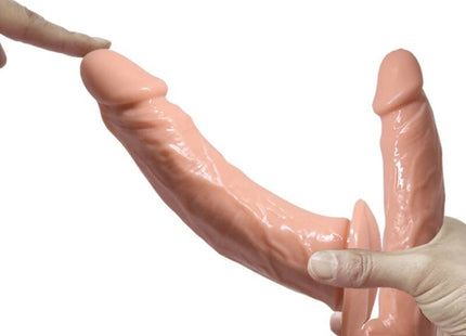 Pink silikon doppeldildo mit realistischer textur und glänzendem finish von BAILE für den einsatz mit harness