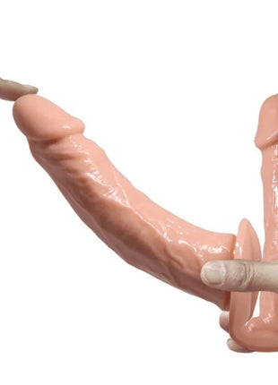 Pink silikon doppeldildo mit realistischer textur und glänzendem finish von BAILE für den einsatz mit harness