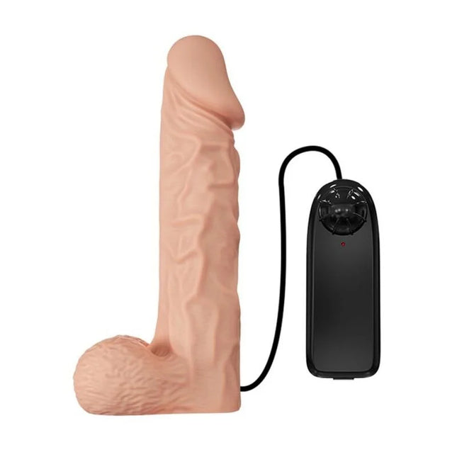 Beige silikon realistischer vibrator in männlicher form mit schwarzer fernbedienung baile ultra leidenschaftlicher geschirr 24 cm natural