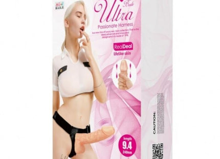 Baile ultra leidenschaftlicher geschirr 24 cm natural strap-on in rosa und weiß mit realistischem hautstruktur