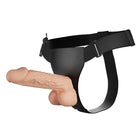 Schwarzes baile leder-geschirr mit beigefarbenem silikon-penisaufsatz 24 cm natural für leidenschaftlichen gebrauch
