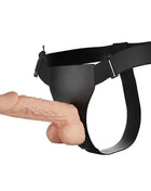 Schwarzes baile leder-geschirr mit beigefarbenem silikon-penisaufsatz 24 cm natural für leidenschaftlichen gebrauch
