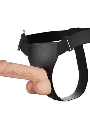 Schwarzes baile leder-geschirr mit beigefarbenem silikon-penisaufsatz 24 cm natural für leidenschaftlichen gebrauch