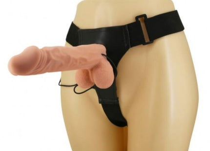 Schwarzes latexgeschirr baile mit realistischer hautfarbener silikondildo befestigung 24 cm natural