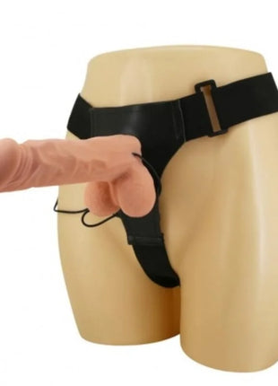 Schwarzes latexgeschirr baile mit realistischer hautfarbener silikondildo befestigung 24 cm natural