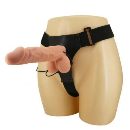 Schwarzes latexgeschirr baile mit realistischer hautfarbener silikondildo befestigung 24 cm natural
