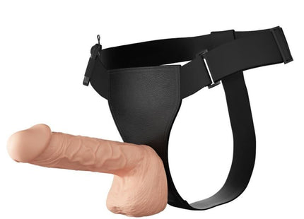 Baile schwarzes ledergeschirr mit beiger silikon phallus befestigung 26 cm natural für leidenschaftlichen einsatz