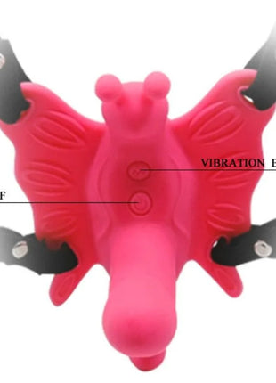 Rosa silikon schmetterlingsvibrator mit schwarzen riemen und silbernen knöpfen von baile mit fernbedienung
