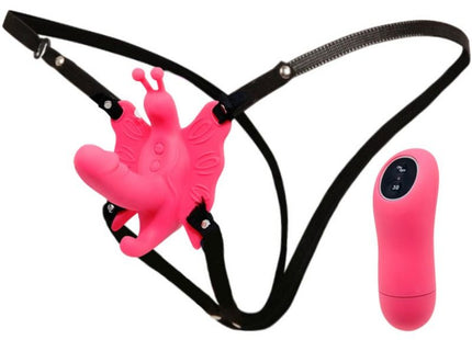 Baile ultra leidenschaftliches schmetterlingsgeschirr in pink mit schwarzen riemen und passender fernbedienung
