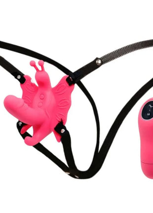 Baile ultra leidenschaftliches schmetterlingsgeschirr in pink mit schwarzen riemen und passender fernbedienung