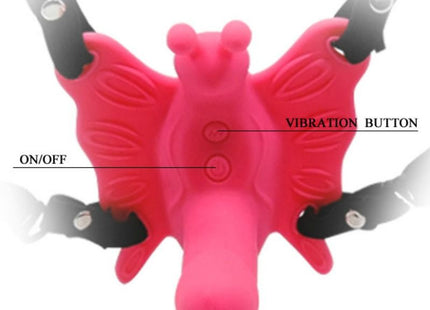Pink silikon schmetterlingsvibrator mit schwarzen riemen und silbernen knöpfen von BAILE