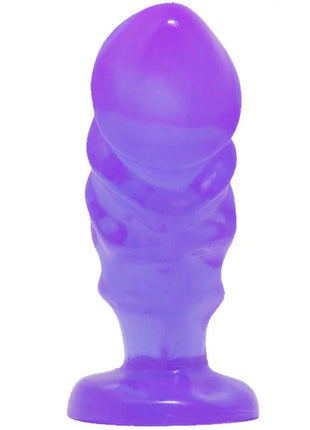 Baile unisex analplug aus lila transparentem silikon mit geriffeltem design und abgerundetem saugnapfboden