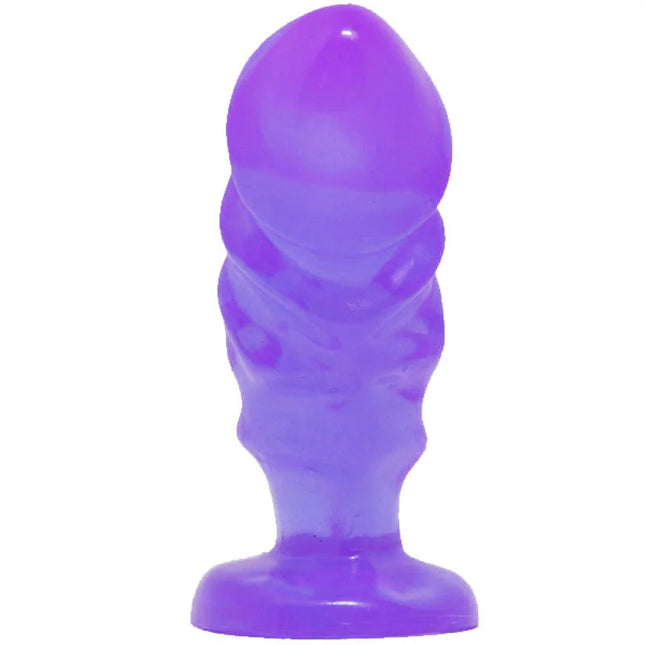Baile unisex analplug aus lila transparentem silikon mit geriffeltem design und abgerundetem saugnapfboden