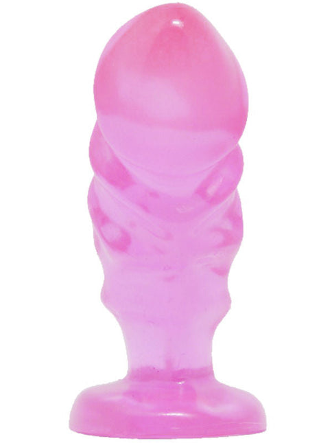 Baile unisex analplug aus rosa transparentem silikon mit geriffelter struktur und abgerundetem saugnapfboden