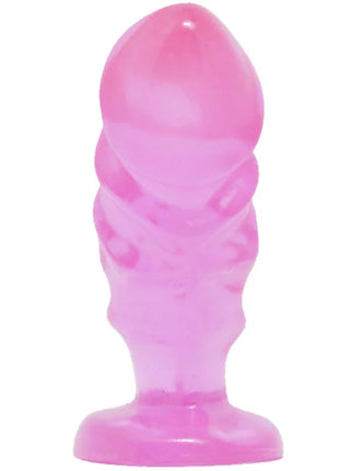 Baile unisex analplug aus rosa transparentem silikon mit geriffelter struktur und abgerundetem saugnapfboden