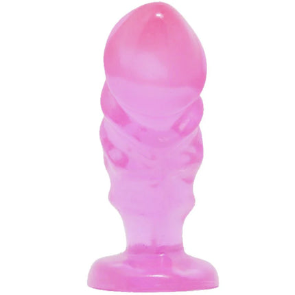 Baile unisex analplug aus rosa transparentem silikon mit geriffelter struktur und abgerundetem saugnapfboden