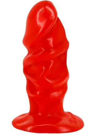 Baile unisex analplug mit rotem saugnapf aus silikon mit strukturierter, verdrehter form und breitem sockel