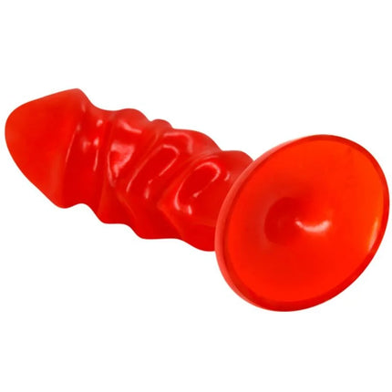 Baile unisex analplug mit rotem saugnapf aus glänzendem silikon und segmentierter oberfläche für analgebrauch