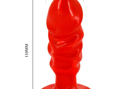 Baile unisex analplug mit rotem, glänzendem silikon, geriffeltem schacht und breiter basis für stabilität