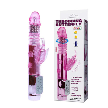 Baile us kaninchen pohnender schmetterling vibrator aus pinkem transluzentem kunststoff mit silbernem bedienfeld