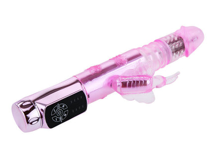 Rosa transluzenter kaninchen-vibrator mit metallisch silberner steuerung und sichtbaren mechanischen komponenten von BAILE