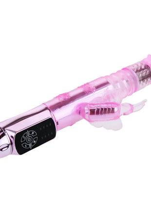 Rosa transluzenter kaninchen-vibrator mit metallisch silberner steuerung und sichtbaren mechanischen komponenten von BAILE