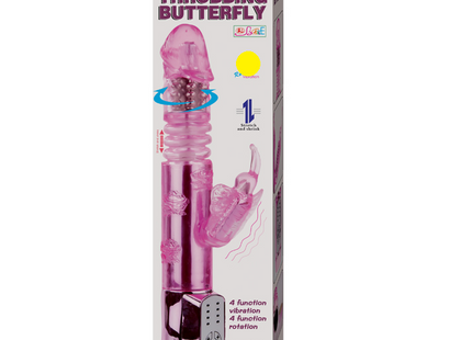 Rosa transparenter plastikvibrator mit schmetterlingsdesign und silberner bedienung baile us kaninchenpohnender schmetterling
