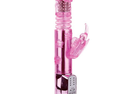 Pink transparenter kaninchen-vibrator aus plastik mit metallisch pinker basis und bedienfeld von baile us kaninchen pohnender schmetterling