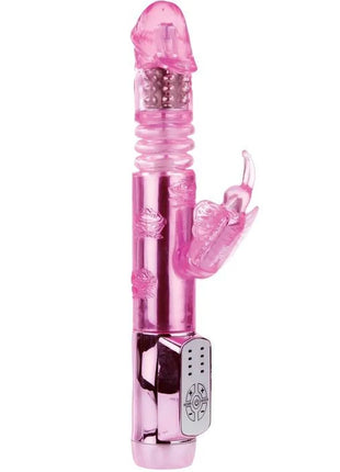 Pink transparenter kaninchen-vibrator aus plastik mit metallisch pinker basis und bedienfeld von baile us kaninchen pohnender schmetterling