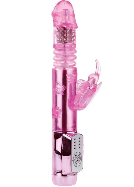 Pink transparenter kaninchen-vibrator aus plastik mit metallisch pinker basis und bedienfeld von baile us kaninchen pohnender schmetterling