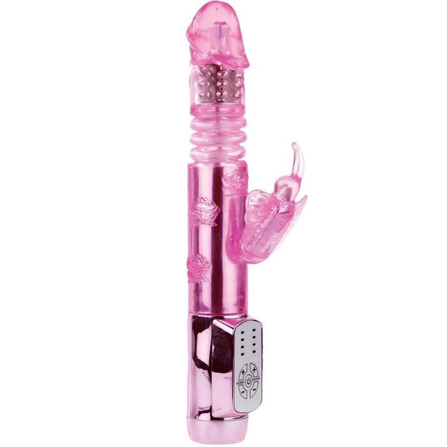 Pink transparenter kaninchen-vibrator aus plastik mit metallisch pinker basis und bedienfeld von baile us kaninchen pohnender schmetterling