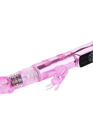 Baile us kaninchen pohnender schmetterling pinker transparenter vibrator mit metallic pinkem griff und bedienfeld
