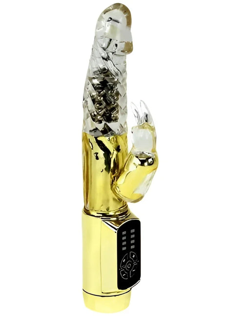 Goldfarbener rabbit-vibrator baile us rabbit gold prince mit transparentem strukturiertem körper und schwarzer steuerung