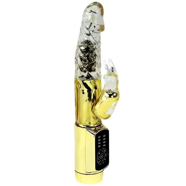 Goldfarbener rabbit-vibrator baile us rabbit gold prince mit transparentem strukturiertem körper und schwarzer steuerung