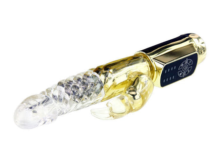Goldfarbener transparenter silikon rabbit vibrator mit schwarzem bedienfeld von baisse us rabbit gold prince