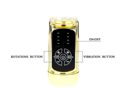 Goldfarbenes BAILE US Rabbit Gold Prince elektronisches zylindrisches gerät mit schwarzer steuerung für rotation vibration und strom