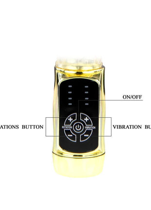 Goldfarbenes BAILE US Rabbit Gold Prince elektronisches zylindrisches gerät mit schwarzer steuerung für rotation vibration und strom