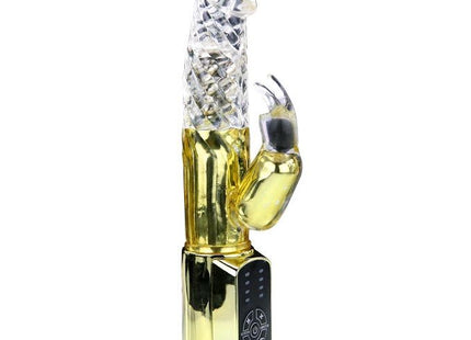 Goldfarbener BAILE US Rabbit Gold Prince Vibrator mit klarem, diamantgemustertem Kopf und klauenartigem Anhang