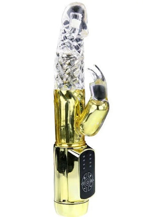 Goldfarbener BAILE US Rabbit Gold Prince Vibrator mit klarem, diamantgemustertem Kopf und klauenartigem Anhang