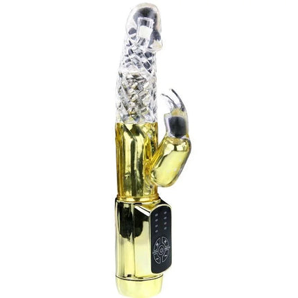 Goldfarbener BAILE US Rabbit Gold Prince Vibrator mit klarem, diamantgemustertem Kopf und klauenartigem Anhang